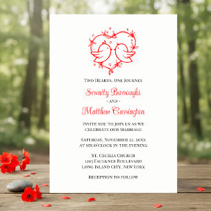 Invitación Pájaros de Amor Caprichosos Boho Corazón Rojo de A
