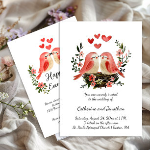 Invitación Pájaros de Amor Caprichosos Corazones Rosados Boda