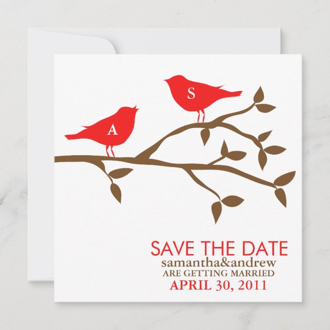 Invitación Pájaros de amor con monograma Boda Save the Date (Anverso)