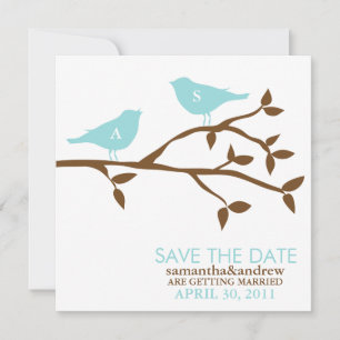 Invitación Pájaros de amor con monograma boda Save the Date