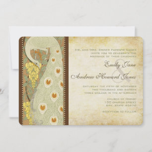 Invitación Pájaros de amor de boda Art Nouveau Pavón 