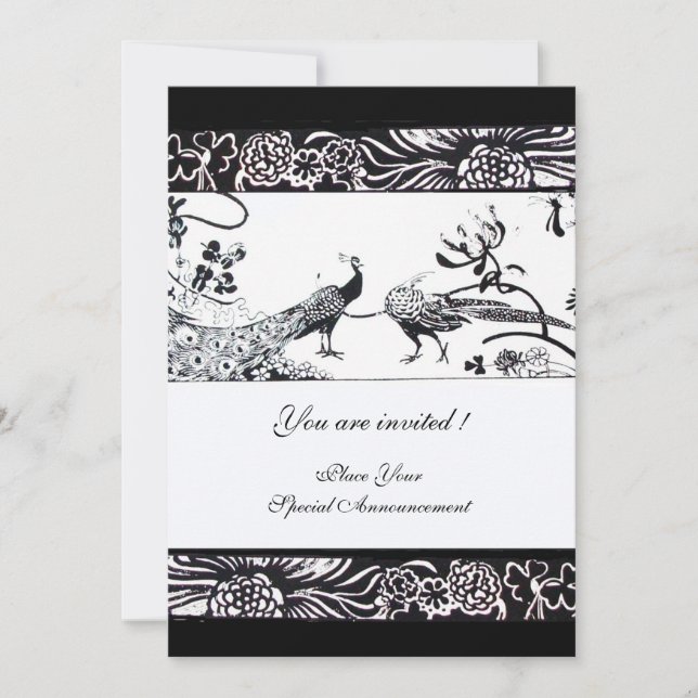 Invitación PÁJAROS DE AMOR DE BODAS, negro y blanco (Anverso)
