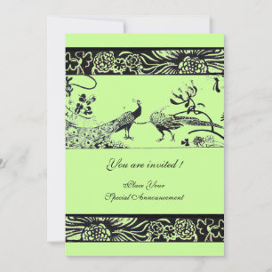 Invitación PÁJAROS DE AMOR DE BODAS, negro y blanco verde