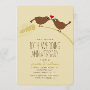 Invitación Pájaros de Amor de Campo Adorables 10º Aniversario