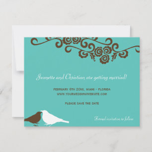Invitación Pájaros de amor de jardín azul teal boda salvar la