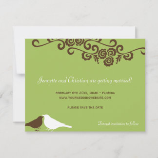 Invitación Pájaros de amor de jardín té verde boda guardar la