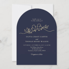 Invitación Pájaros de Amor Dibujados a Mano Boda QR Azul Mari