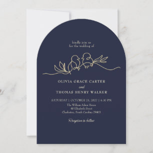 Invitación Pájaros de Amor Dibujados a Mano Boda QR Azul Mari