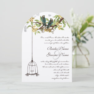Invitación Pájaros de amor Jaula de pájaros Árbol florecido a