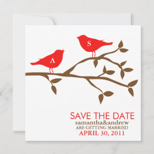 Invitación Pájaros de Amor Monogramados para Boda Save the Da