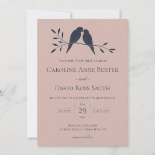 Invitación Pájaros de Amor Rosa Suave Silenciado Modernista M