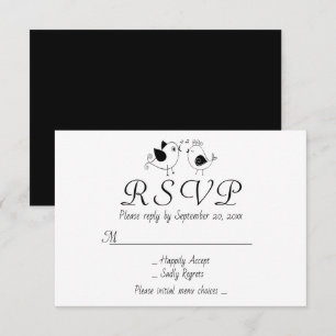 Invitación Pájaros de amor RSVP Bodas Blanco y Negro Pájaros