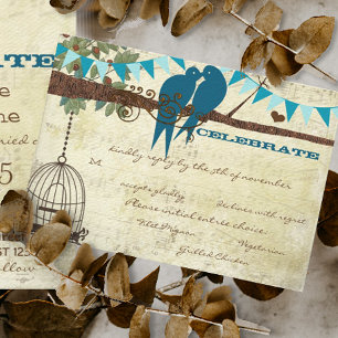 Invitación Pájaros de Amor Turquesa Sentados en un Árbol RSVP