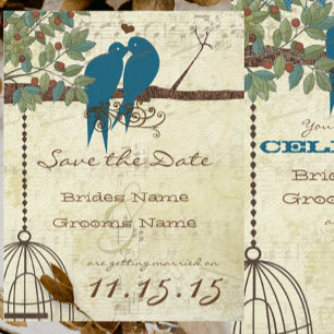 Invitación Pájaros de amor verde azulado sentados en un árbol