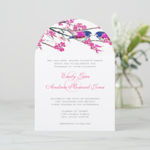 Invitación Pájaros de Amor Vintage Azul Marino y Flor de Cere