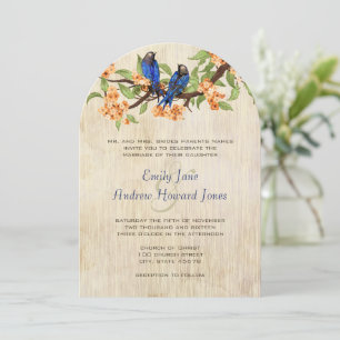 Invitación Pájaros de amor vintage coral y azul marino con ma