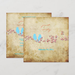 Invitación Pájaros de amor vintage/flores coloridas