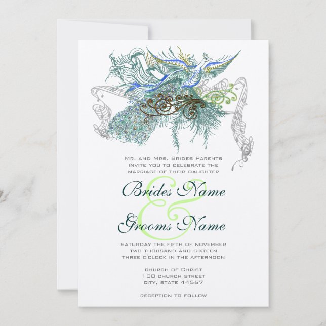 Invitación Pájaros de Amor Vintage Pavón (Anverso)