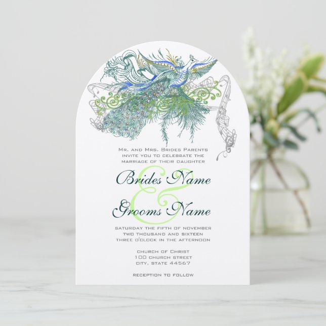 Invitación Pájaros de Amor Vintage Peacock (Anverso de pie)