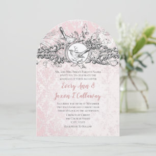 Invitación Pájaros de Amor Vintage Rollo de Hoja de Roble Ros