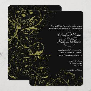 Invitación Pájaros de Amor y Remolinos de Boda en Oro