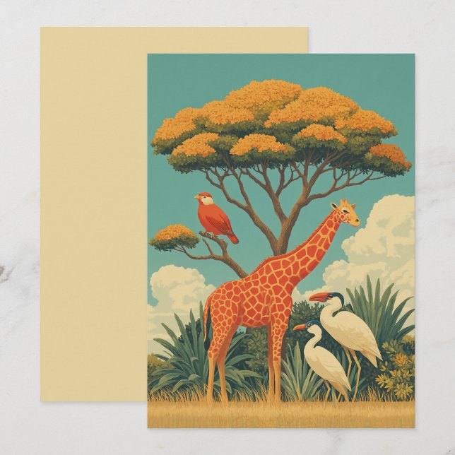 Invitación Pájaros de jirafa y Safari (Anverso / Reverso)