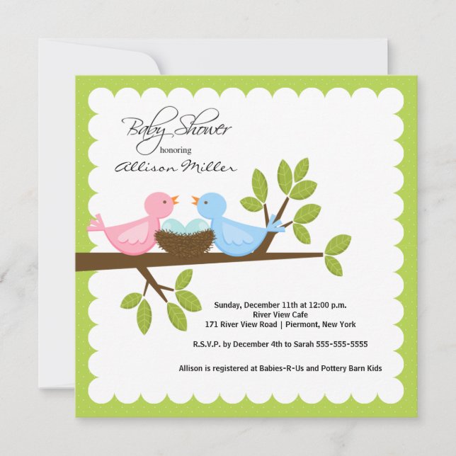 Invitación Pájaros de mamá y papá con Baby Shower TWINS (Anverso)