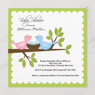 Invitación Pájaros de mamá y papá con Baby Shower TWINS