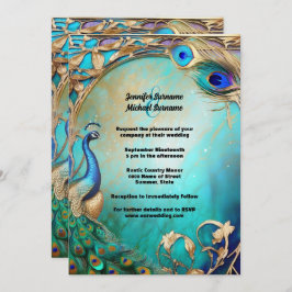 Invitación Pájaros de pavo real vintage nouveau