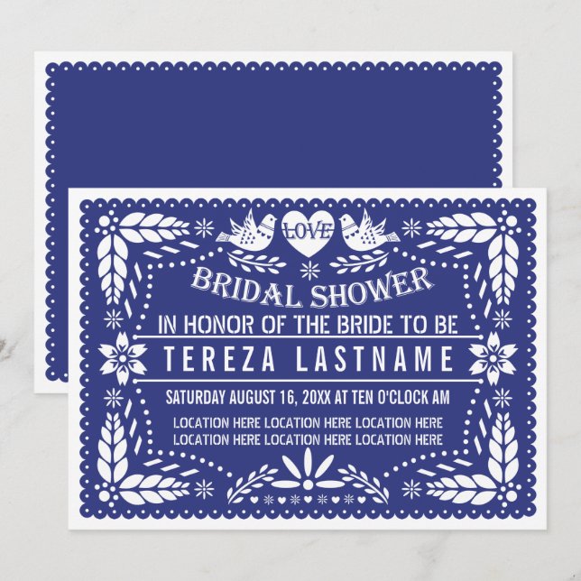Invitación Pájaros de picado de papel boda azul oscuro ducha  (Anverso / Reverso)