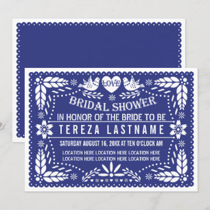 Invitación Pájaros de picado de papel boda azul oscuro ducha