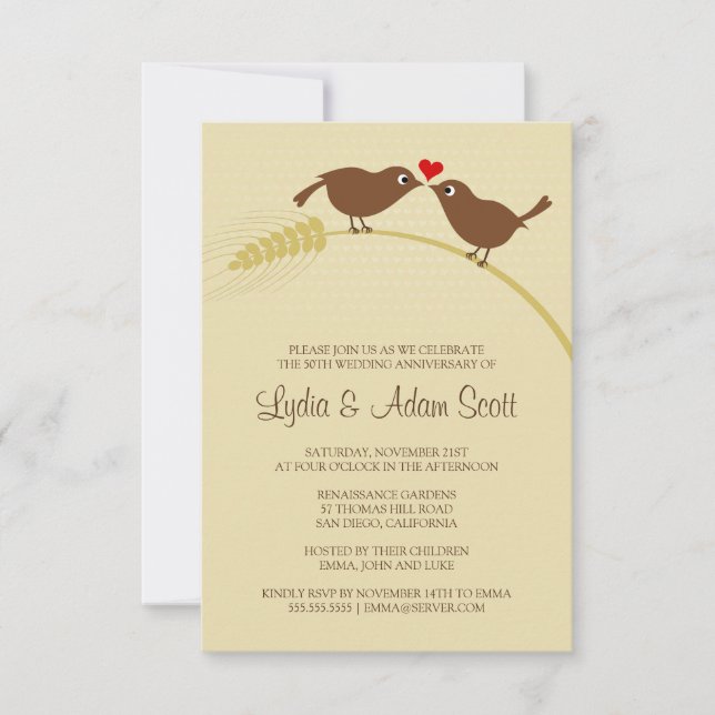 Invitación Pájaros del amor 3.5" x 5" aniversario de bodas (Anverso)