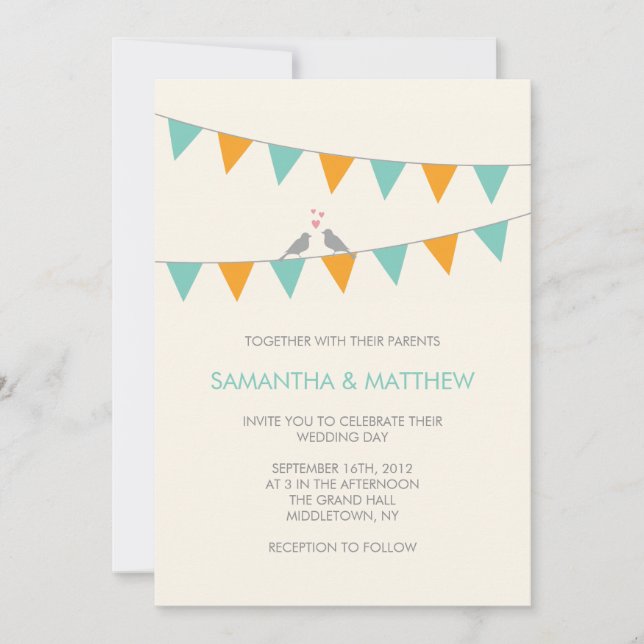 Invitación Pájaros del amor del empavesado que casan el (Anverso)