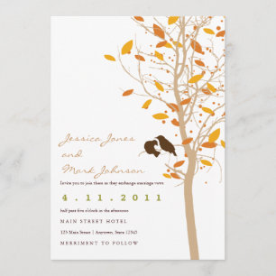 Invitación Pájaros del amor del otoño en árbol con las hojas