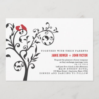 Invitación Pájaros del amor en árbol abstracto