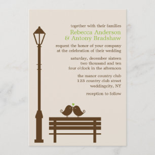 Invitación Pájaros del amor en la boda del banco de parque