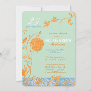 Invitación Pájaros del Amor Menta Fiesta de Bodas de Plata 25