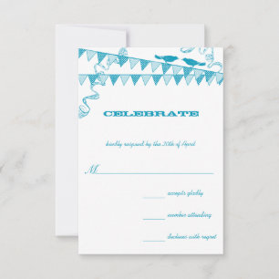 Invitación Pájaros del Amor Sentados en un Bunting Azul Retro