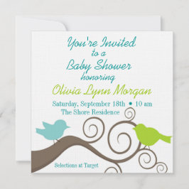 Invitación Pájaros en una rama en azul y cal