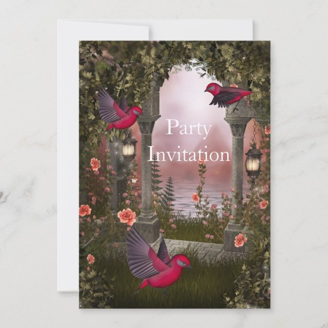 Invitación Pájaros Invitación de fiesta gratis Roj (Anverso)