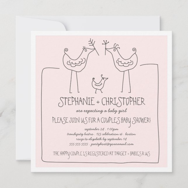 Invitación Pájaros mugrientos Chicas de parejas familiares mo (Anverso)