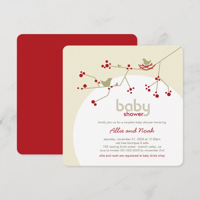 Invitación Pájaros nidificadores Parejas de árbol familiares  (Anverso / Reverso)