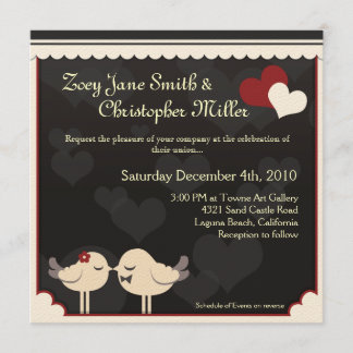 Invitación Pájaros rojos del amor del cordón que casan la