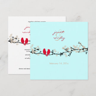 Invitación Pájaros rojos, pájaros del amor/flores coloridas