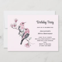 Pájaros rosados en una rama de árbol Cumpleaños