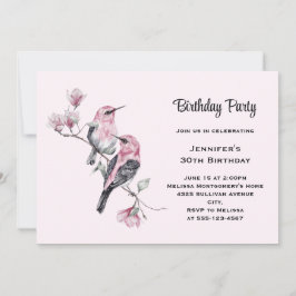 Invitación Pájaros rosados en una rama de árbol Cumpleaños