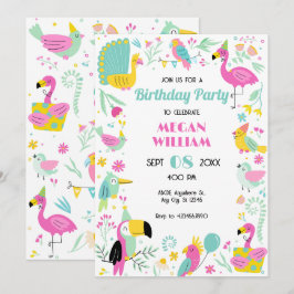Invitación Pájaros tropicales coloridos