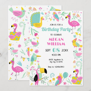 Invitación Pájaros tropicales coloridos