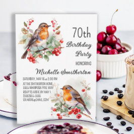 Invitación Pájaros Vintage Robin Petirrojo Cumpleaños 70