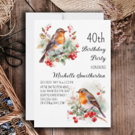 Invitación Pájaros Vintage Robin Redbreast 40 cumpleaños